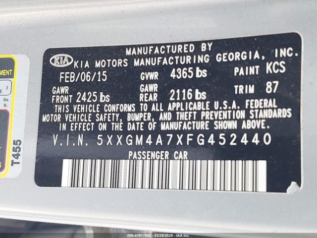 5XXGM4A7XFG452440 KIA Optima Lx