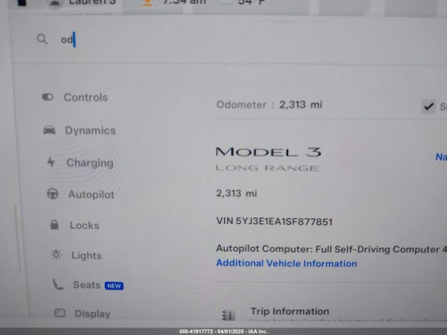 5YJ3E1EA1SF877851 Tesla Model 3 Long Range Rear-wheel Drive