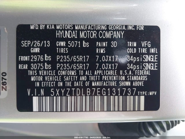 5XYZTDLB7EG131737 Hyundai Santa Fe Sport 2.4l