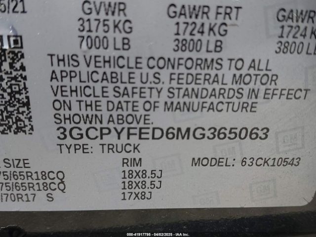 2021 CHEVROLET SILVERADO 1500 3GCPYFED6MG365063 Photo 8