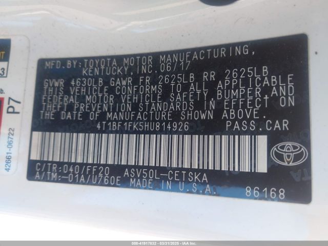 4T1BF1FK5HU814926 Toyota CAMRY SE