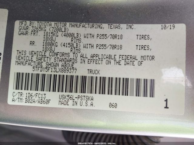 5TFDY5F13LX889377 Toyota Tundra Sr5