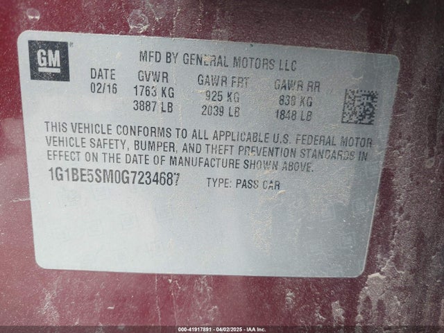 1G1BE5SM0G7234687 Chevrolet Cruze Lt Auto