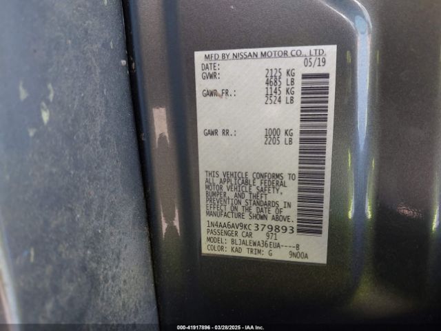 1N4AA6AV9KC379893 Nissan Maxima 3.5 Sl
