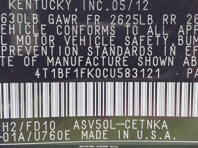 2012 TOYOTA CAMRY 4T1BF1FK0CU583121 Photo 8