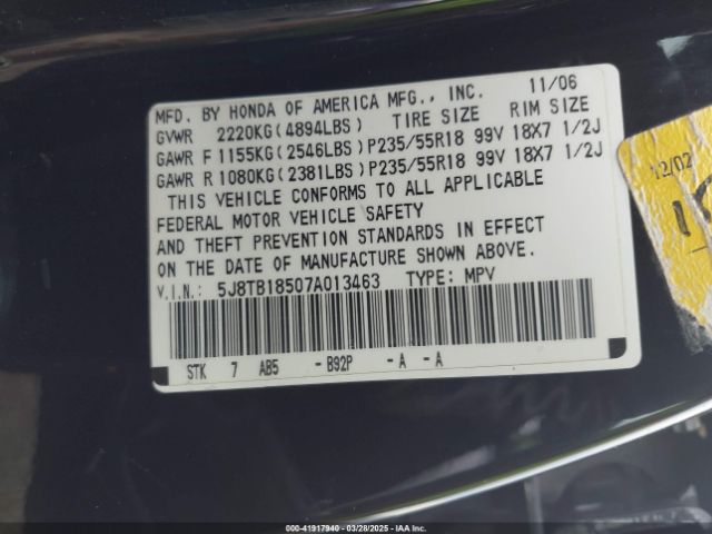 2007 ACURA RDX 5J8TB18507A013463 Photo 8