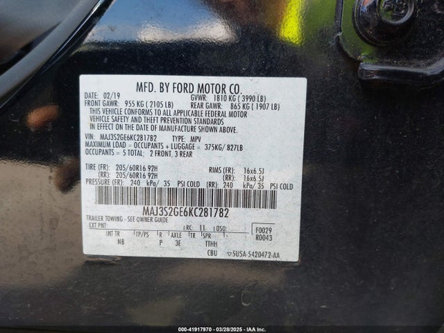 MAJ3S2GE6KC281782 Ford Ecosport Se