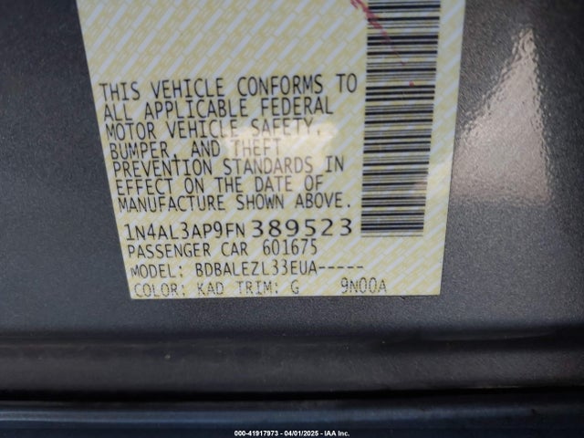 1N4AL3AP9FN389523 Nissan Altima 2.5/2.5 S/2.5 Sl/2.5 Sv