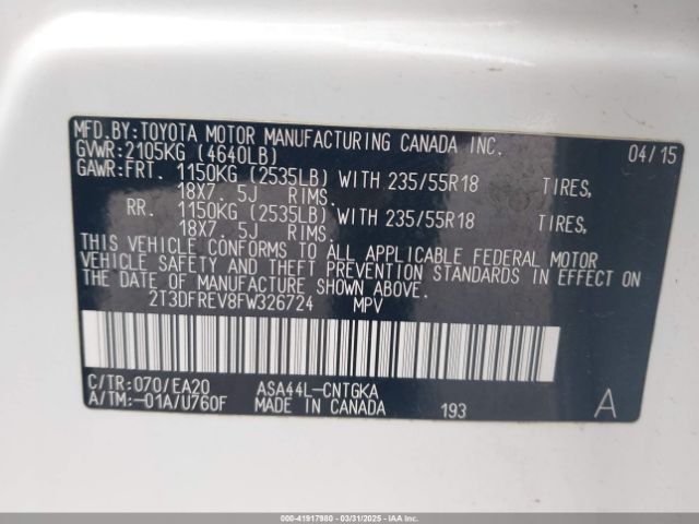 2T3DFREV8FW326724 Toyota Rav4 Limited