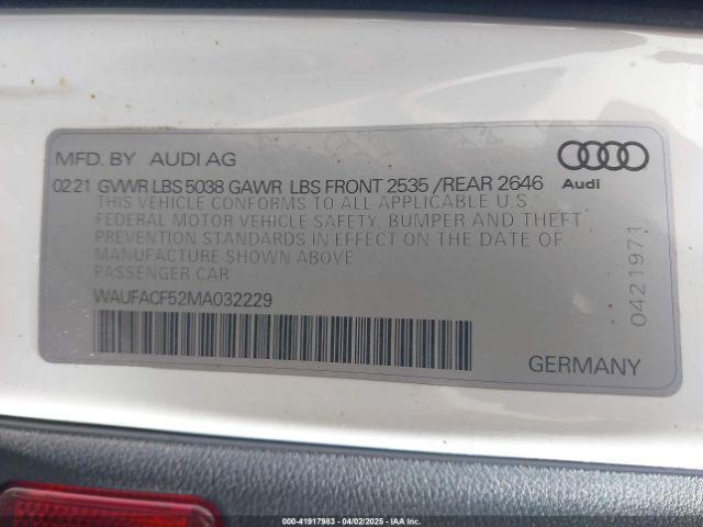 WAUFACF52MA032229 Audi A5 Sportback Premium Plus 45 Tfsi Quattro S Tronic