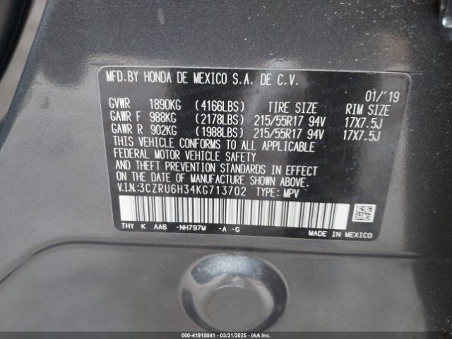 3CZRU6H34KG713702 Honda HR-V LX