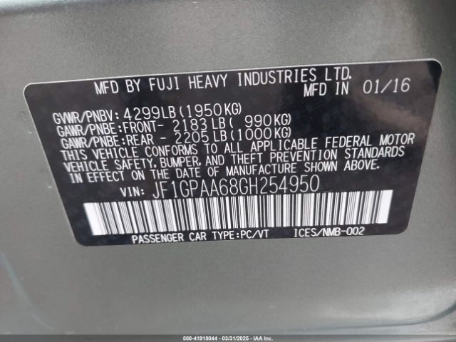 JF1GPAA68GH254950 Subaru Impreza 2.0i