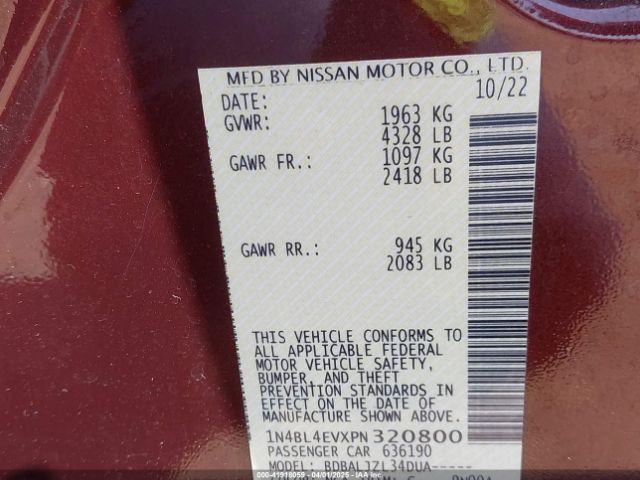 1N4BL4EVXPN320800 Nissan Altima Sl Fwd