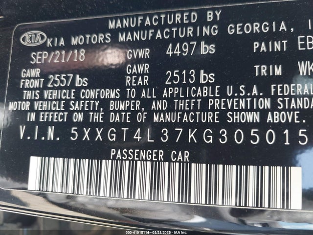 5XXGT4L37KG305015 KIA Optima Lx