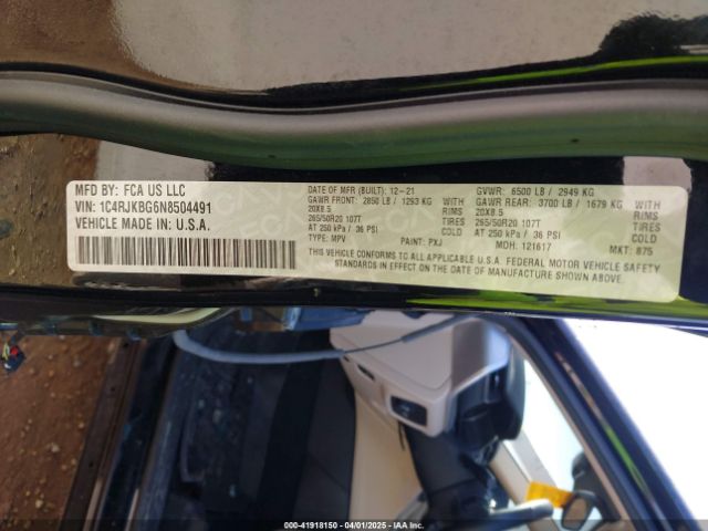 1C4RJKBG6N8504491 Jeep Grand Cherokee L Limited 4x4