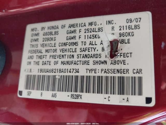 2008 ACURA TL 19UUA66218A014734 Photo 8