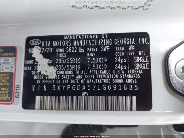 5XYPGDA57LG691635 KIA Sorento 3.3l S