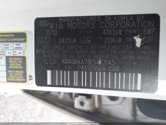 KNAGM4A78E5463145 KIA Optima Lx