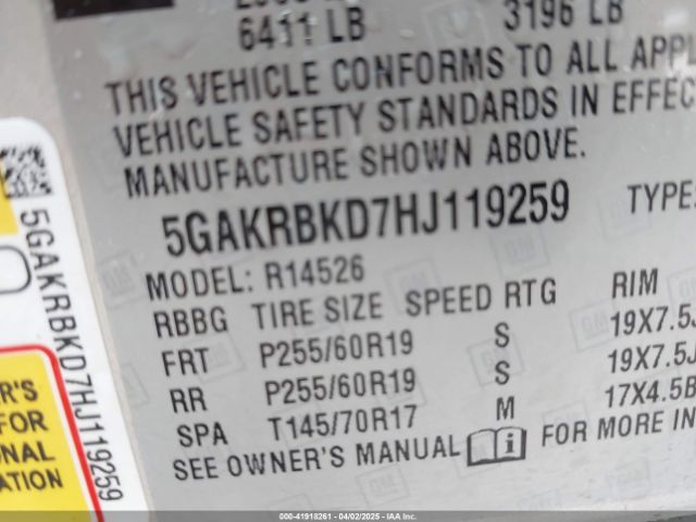 5GAKRBKD7HJ119259 Buick Enclave Leather