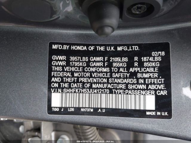 SHHFK7H53JU412170 Honda CIVIC EX