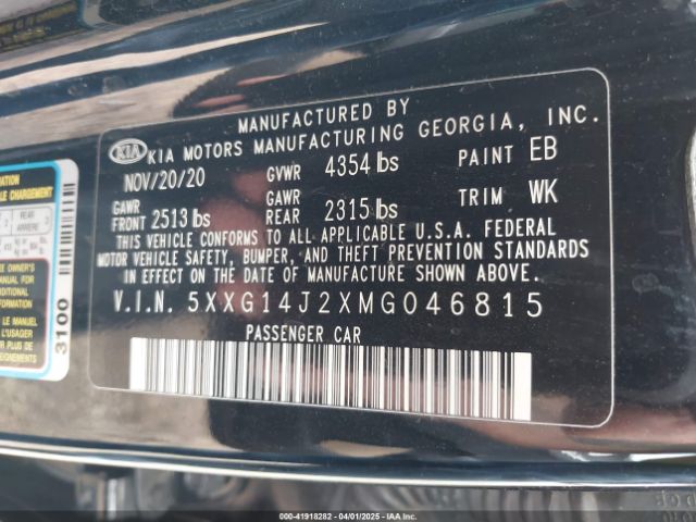 5XXG14J2XMG046815 KIA K5 LXS