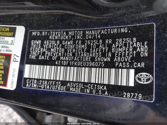 4T1BF1FK0EU396075 Toyota CAMRY SE
