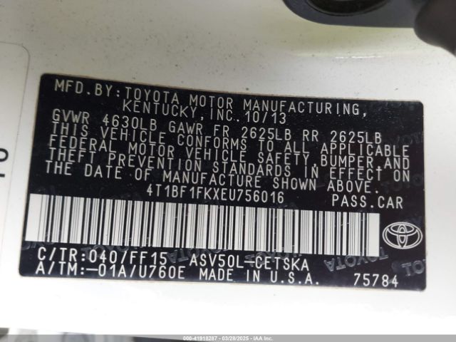 4T1BF1FKXEU756016 Toyota 2ar-fe
