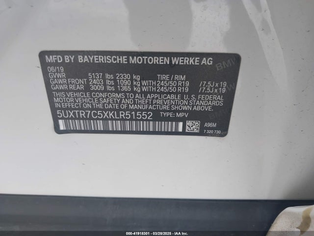 5UXTR7C5XKLR51552 BMW X3 Sdrive30i