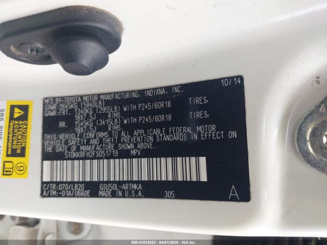 5TDKKRFH2FS051719 Toyota Highlander Xle V6