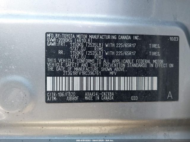 2T3G1RFV1RC396761 Toyota RAV4 LE