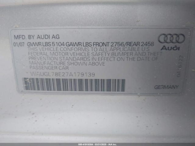 2007 AUDI S4 WAUGL78E27A179139 Photo 8