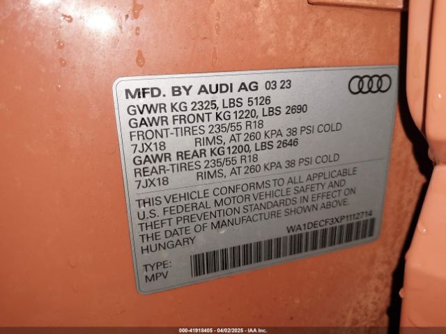 WA1DECF3XP1112714 Audi Q3 Premium 45 Tfsi S Line Quattro Tiptronic