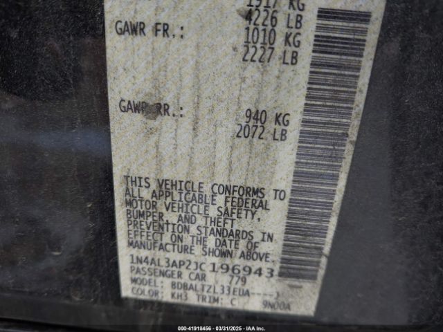 1N4AL3AP2JC196943 Nissan Altima 2.5 Sl