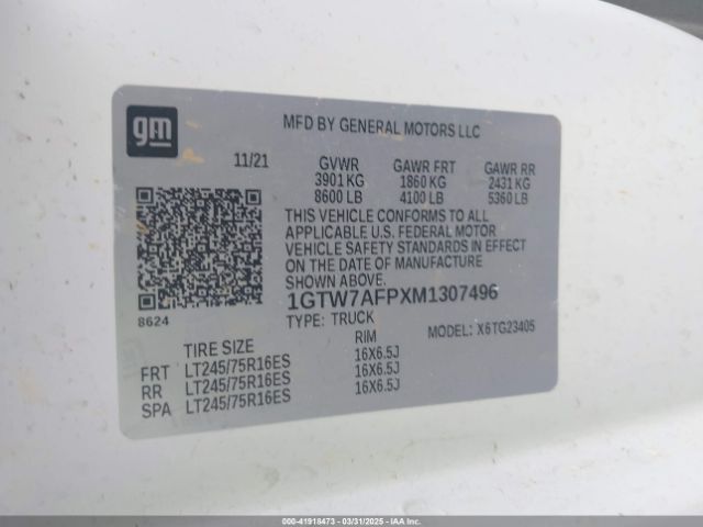 1GTW7AFPXM1307496 GMC Savana Cargo Rwd 2500 Regular Wheelbase Work Van