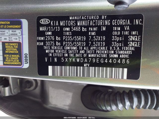 5XYKWDA79EG440486 KIA Sorento Limited V6