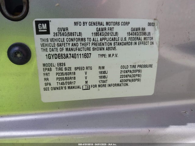 2004 CADILLAC SRX 1GYDE63A740111607 Photo 8