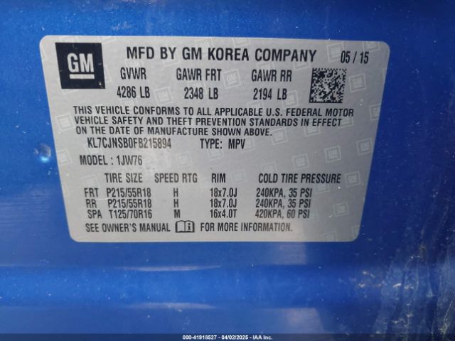 KL7CJNSB0FB215894 Chevrolet TRAX LTZ