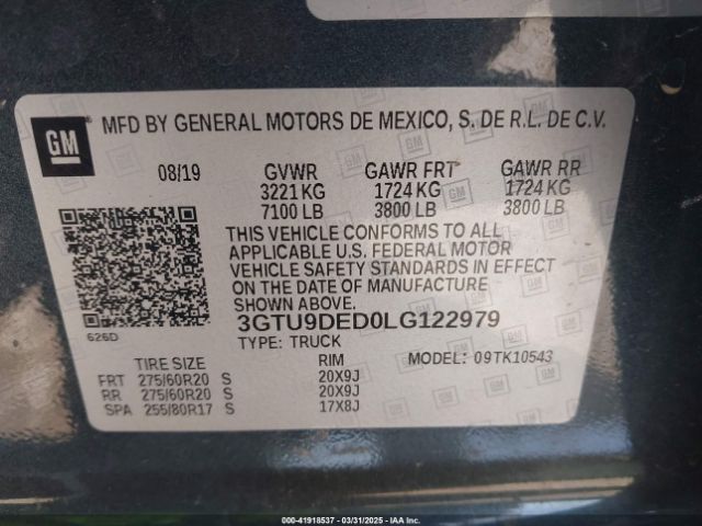 3GTU9DED0LG122979 GMC Sierra 1500 4wd  Short Box Slt
