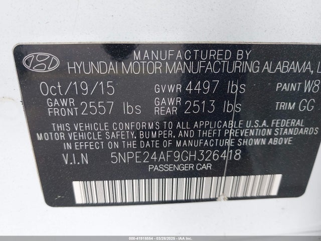 Hyundai SONATA SE 2016 5NPE24AF9GH326418 Image 9
