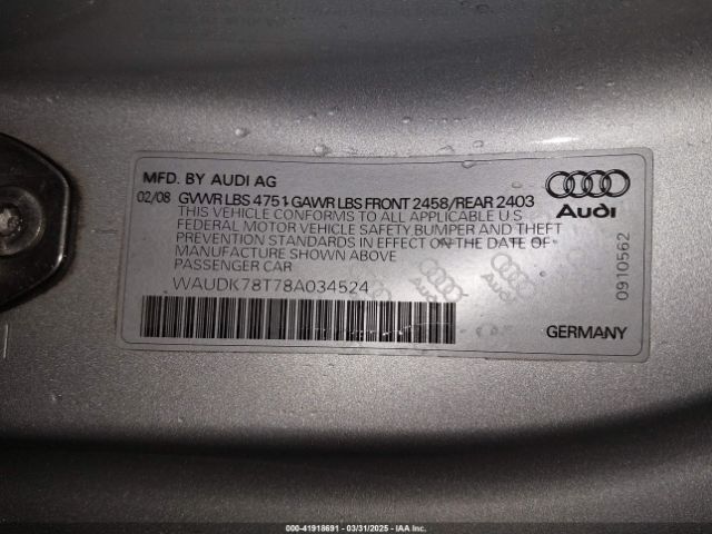 2008 AUDI A5 WAUDK78T78A034524 Photo 8