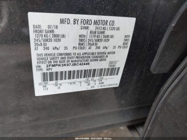 2FMPK3K97JBC42446 Ford Edge Titanium