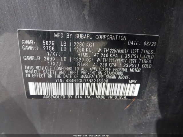 4S4BTGUD7N3216208 Subaru Outback Wilderness