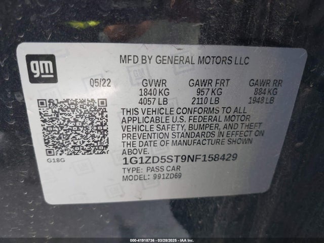 1G1ZD5ST9NF158429 Chevrolet lfv - direct injection, variable valve timing, gen 1 gmna
