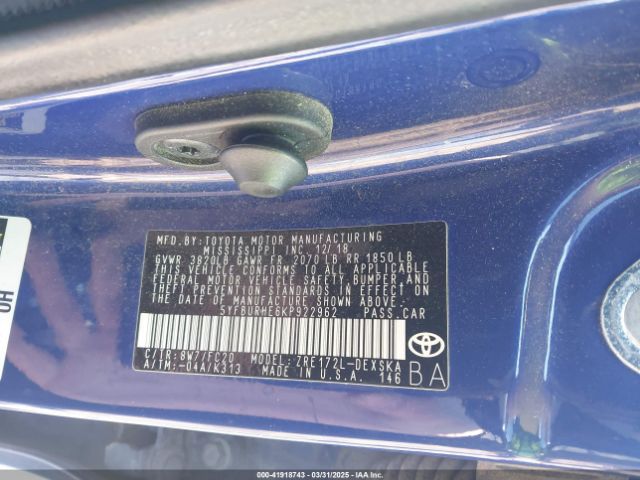 5YFBURHE6KP922962 Toyota COROLLA SE