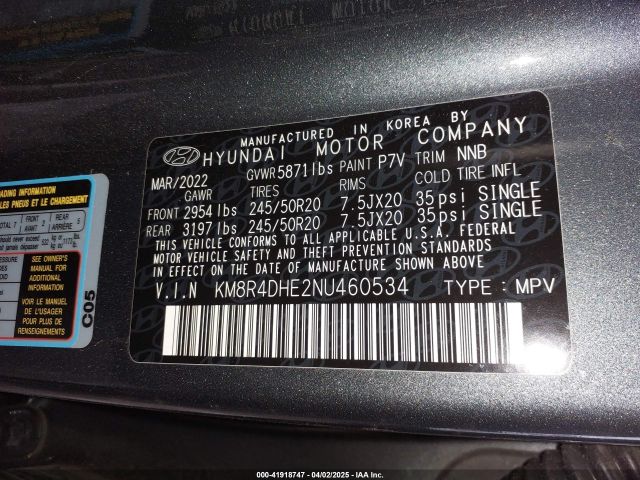 KM8R4DHE2NU460534 Hyundai Palisade Sel