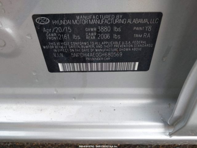 5NPDH4AE0GH680569 Hyundai ELANTRA SE