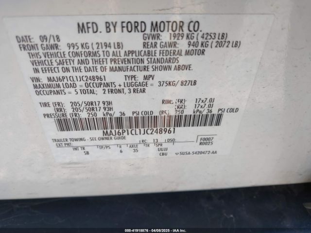 MAJ6P1CL1JC248961 Ford Ecosport Ses