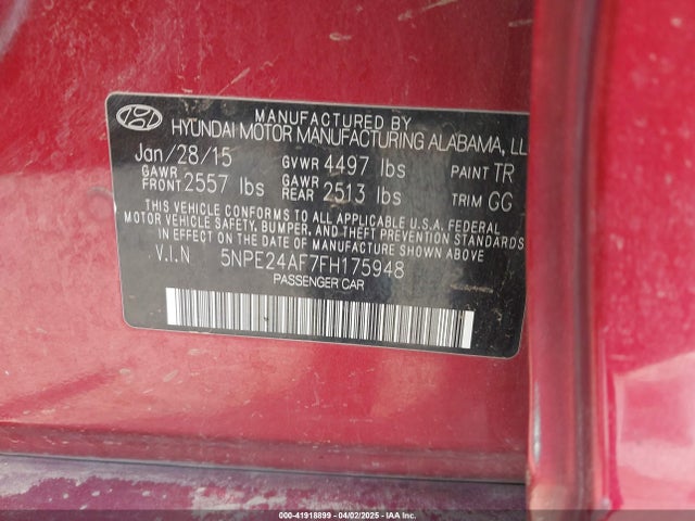 5NPE24AF7FH175948 Hyundai SONATA SE