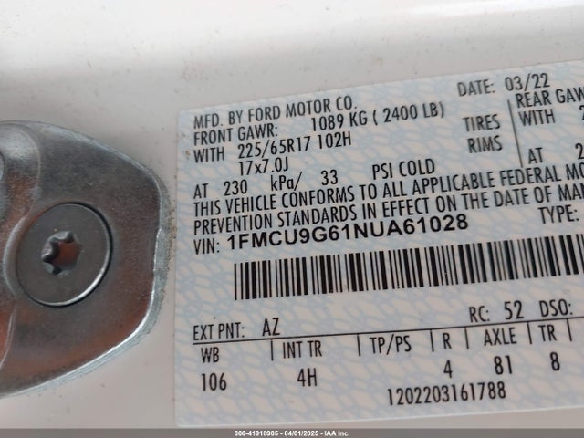 1FMCU9G61NUA61028 Ford ESCAPE SE