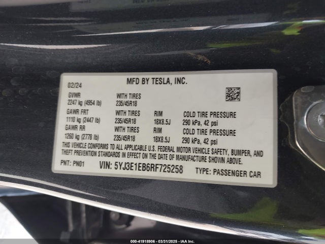 2024 TESLA MODEL 3 5YJ3E1EB6RF725258 Photo 8